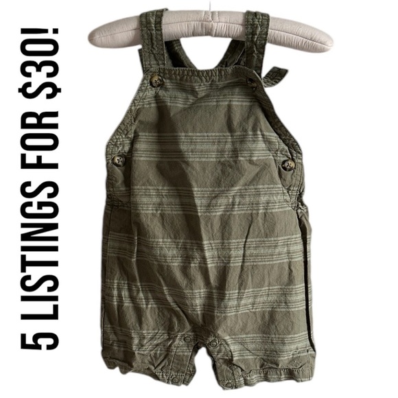 Carter’s 12 Month Baby Boy Overalls Shortalls Forest Green Stripes 100% cotton - Picture 1 of 6